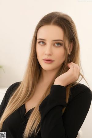A woman in a black dress and bunny ears.