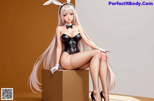 A woman in a bunny costume sitting on the floor.