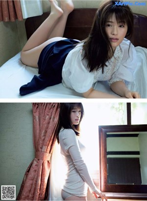 A woman laying on the floor in a blue lingerie.