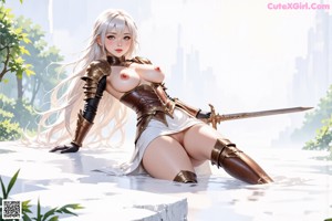 A woman in elaborate armor sits by a window, bathed in sunlight.