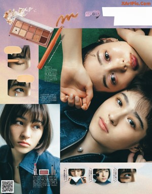 A magazine page with a picture of a woman applying makeup.