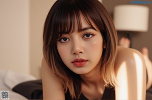 a nude asian woman sitting on top of a bed