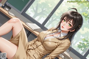 A woman in a gray suit holding a cell phone.