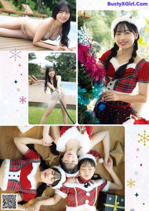 A group of girls in santa hats posing for a magazine cover.