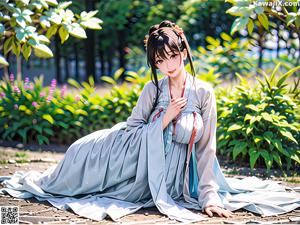 A woman in a kimono standing in front of a window.