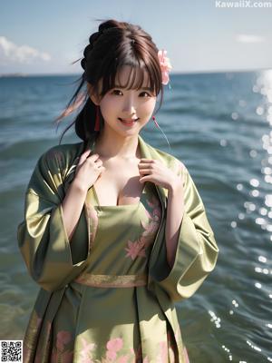 A woman in a kimono is posing for a picture.