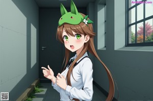 A naked anime girl with bunny ears sitting on a bed.