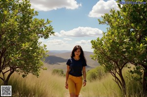 A woman standing in front of a bunch of plants.