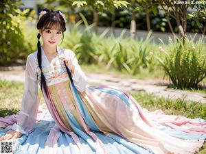 A woman in a white robe posing for a picture.